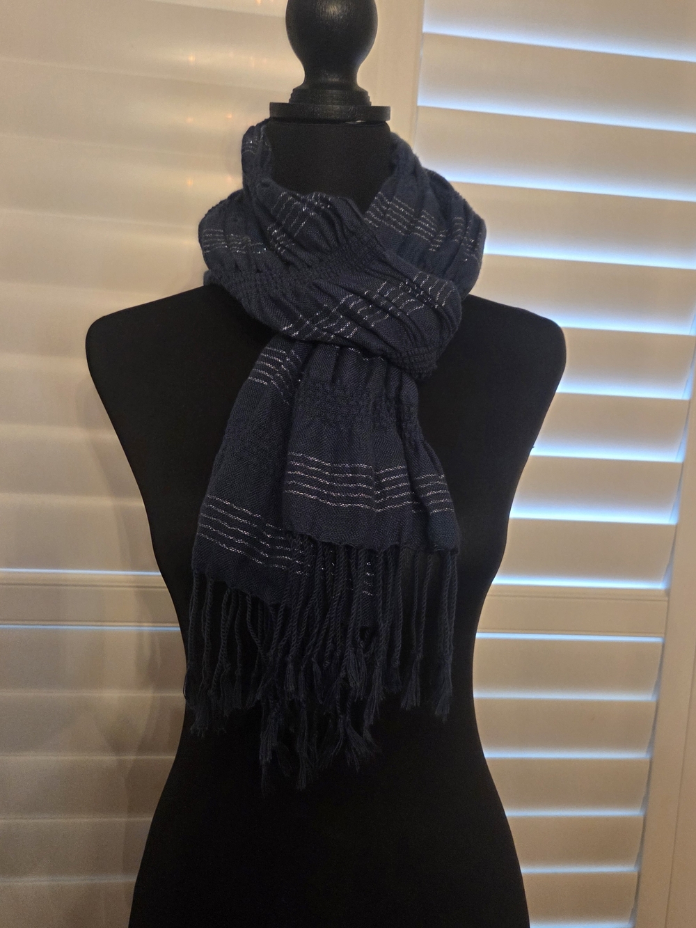 Navy Lightweight Fringe Scarf - Women Accessories